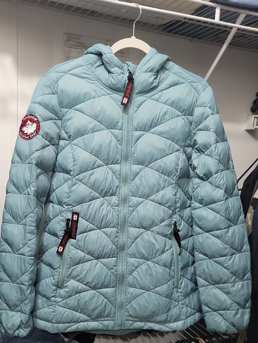 Womens Size Largre Light Blue Quilted Hooded Jacket